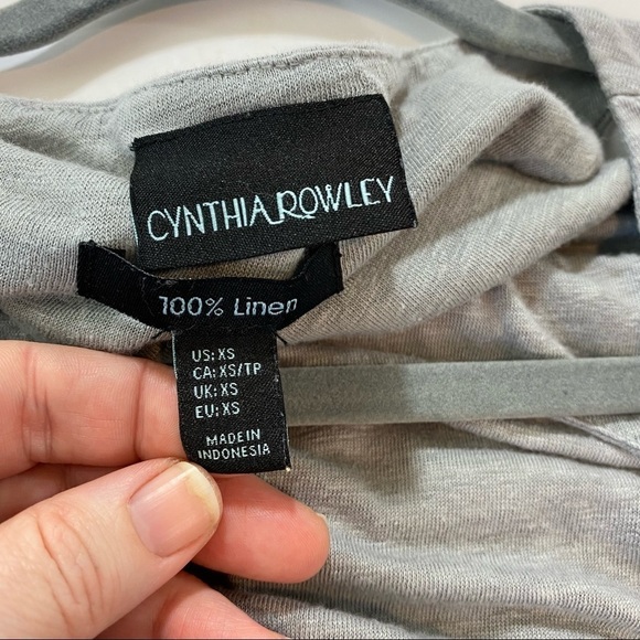 Cynthia Rowley Mini Dress Grey XS Linen Elastic Drawstring Waist Pockets Tank - Picture 3 of 9